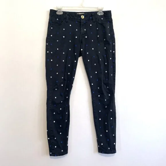 BANANA REPUBLIC Blue Hayley Dot Skinny Ankle Pants Navy Embroidered Polka Dot 27 - Picture 2 of 13
